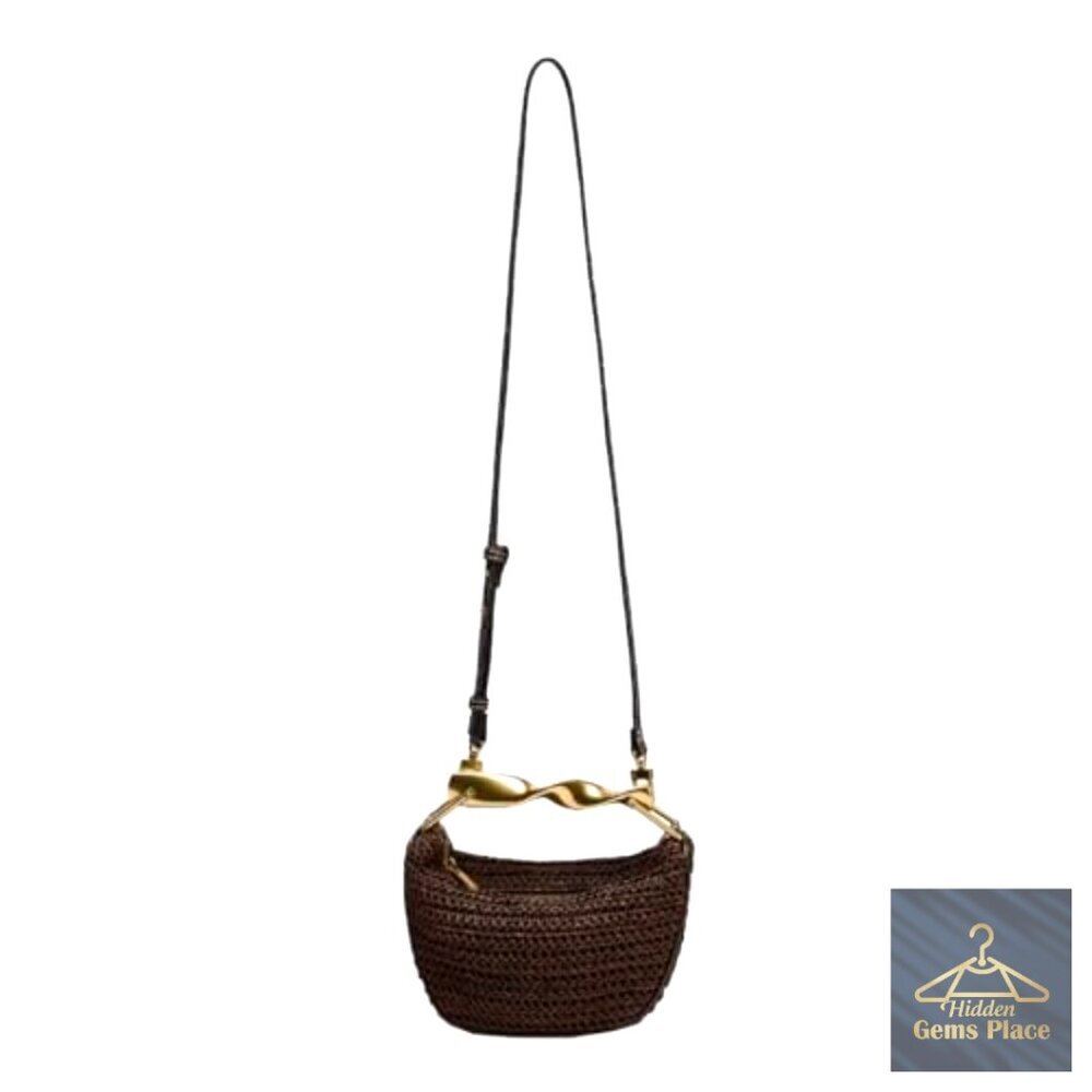 Mini Straw Crossbody Bag with 2 Straps Summer Satchel Purse Woven - Picture 3 of 7